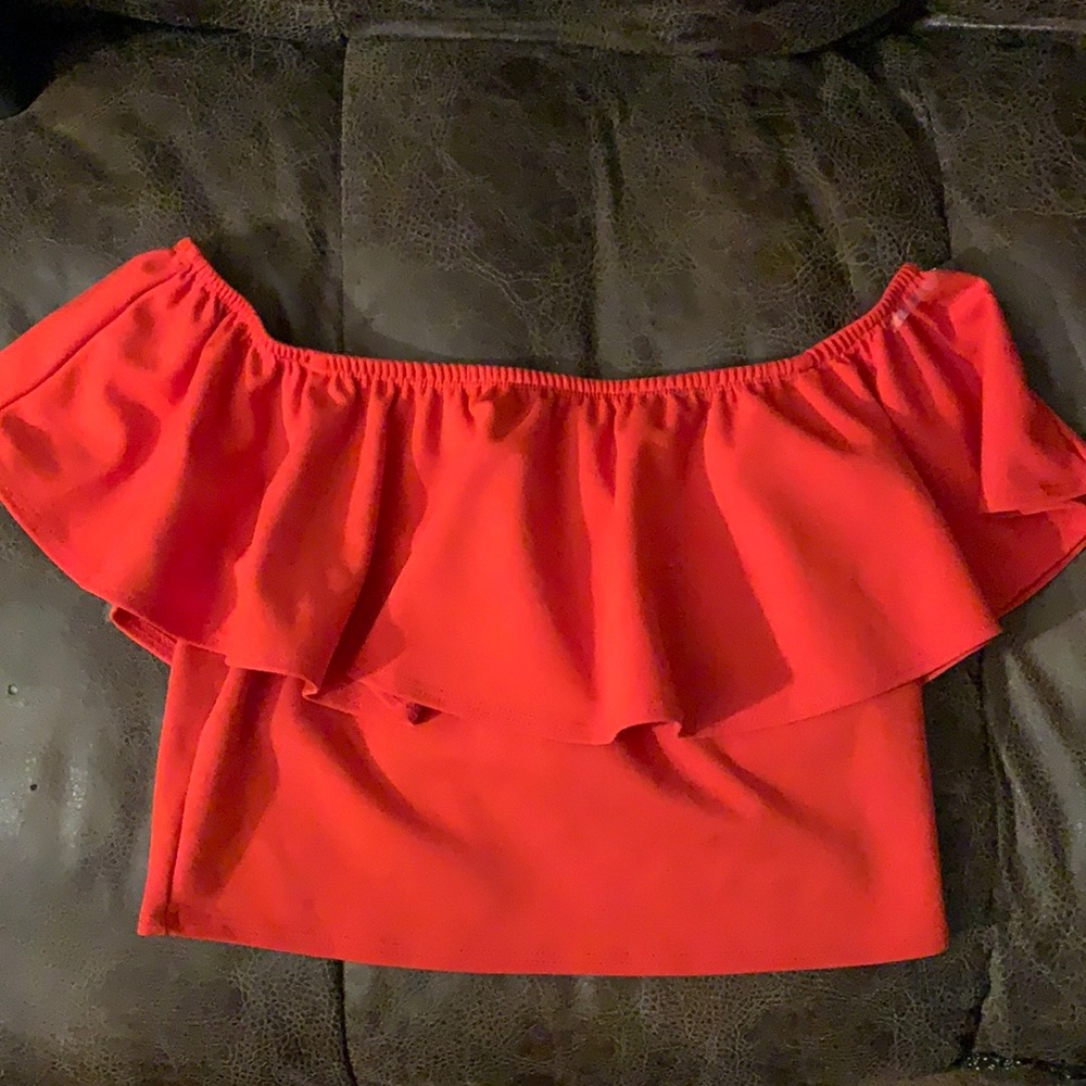Large Red Off shoulder crop top
